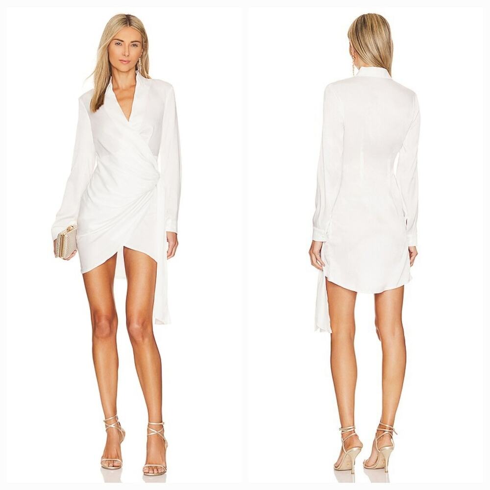 Superdown Sophie Draped Mini Dress in White Satin Medium